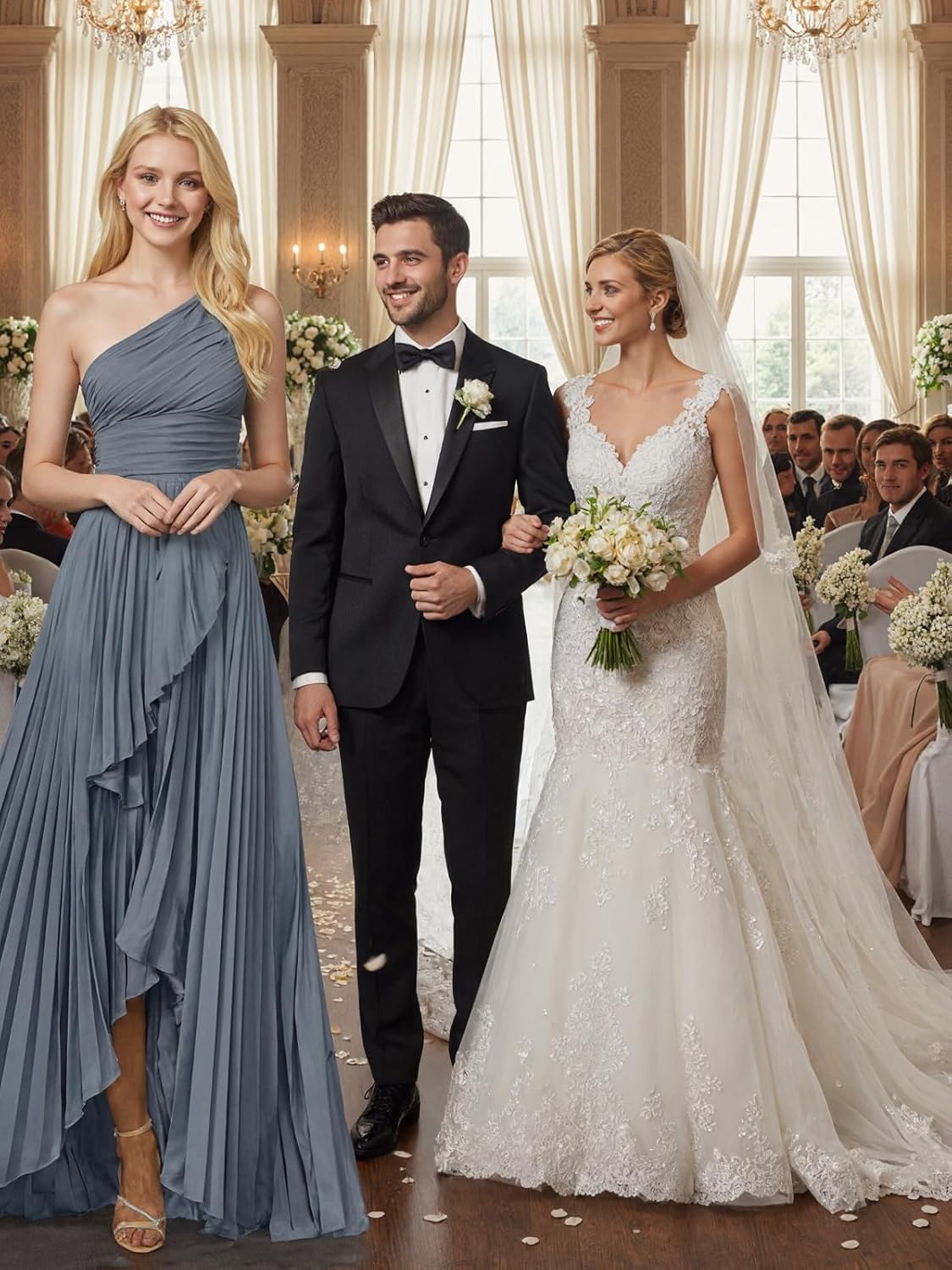 One Shoulder Bridesmaid Dresses Satin Pleats Sleeveless A-Line Long Formal Wedding Guest Dresses for Women - Image 4