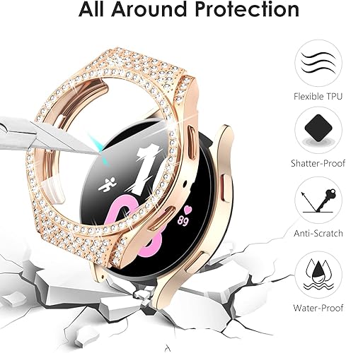 Miniatura 3 de Surace Funda de TPU suave para Galaxy Watch 5 y Galaxy Watch 4 de 1.575 pulgadas, protector de pantalla con diamantes de cristal brillante para