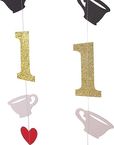 Miniatura 8 de Decoración de pared de Alicia en Onederland, guirnalda de té para dos, telón de fondo de fotos de primer cumpleaños, pancarta azul para silla de