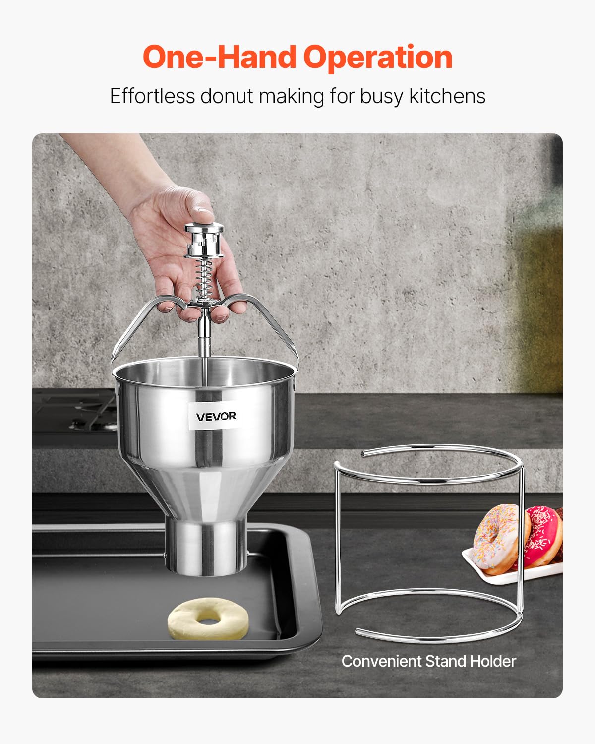 VEVOR Distributeur de beignets manuel, en acier inoxydable 304, distributeur de pâte commerciale grande capacité, réglable sur 6 épaisseurs avec support, pour restaurant, café, boulangerie, cuisine