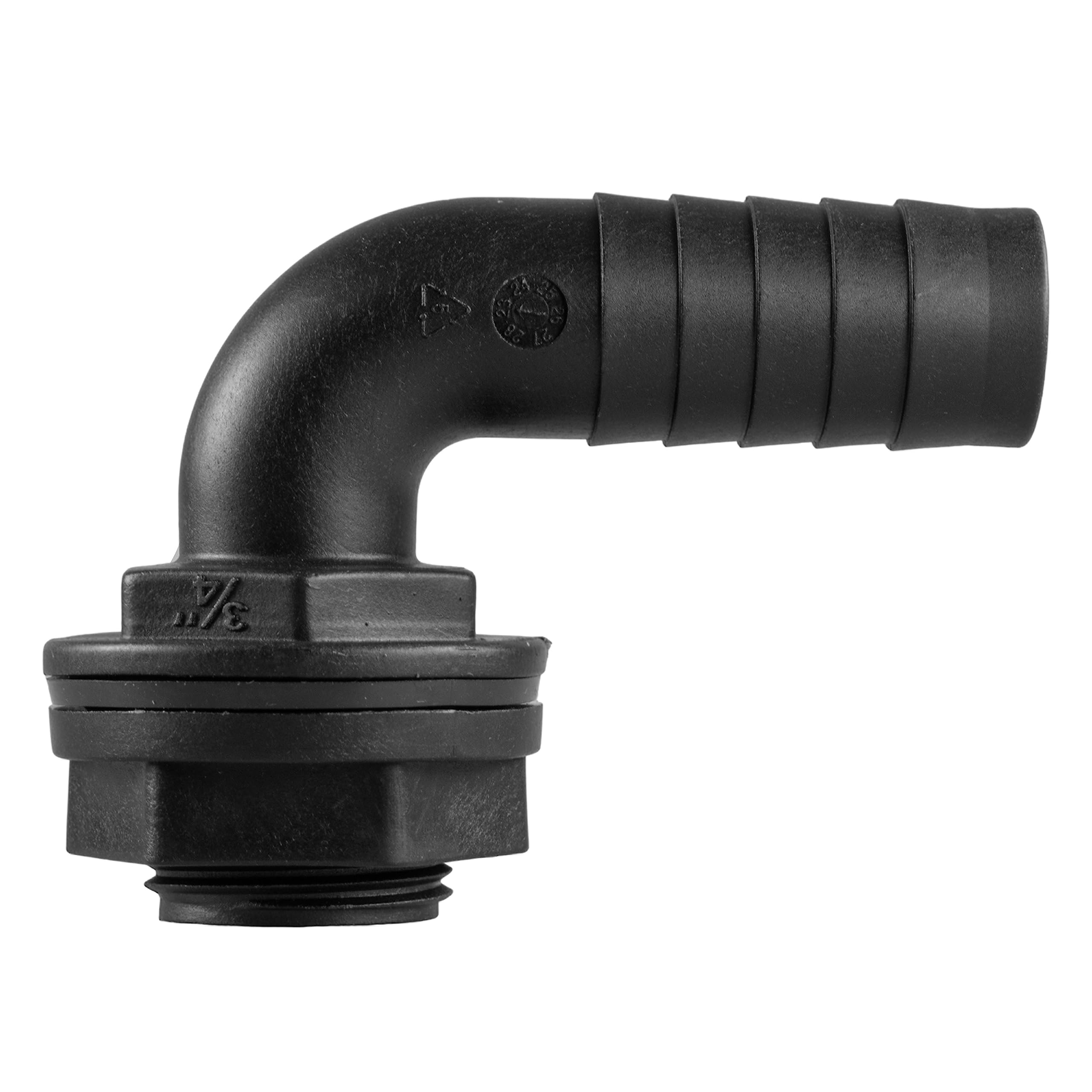 Eotrader Black 90 Degree Water Tank Overflow Vent, Water Butt Barbed Elbow Outlet With Nut & Washer 3/4" Bsp Hose Sizes, Garden Rain Capture Tank Linking Connector (3/4" Barb), Thread Fits 26Mm Hole