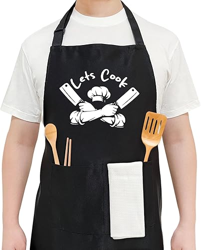 Funny BBQ Aprons for Men Husband Dad Grangpa Black Chefs Apron with Adjustable N