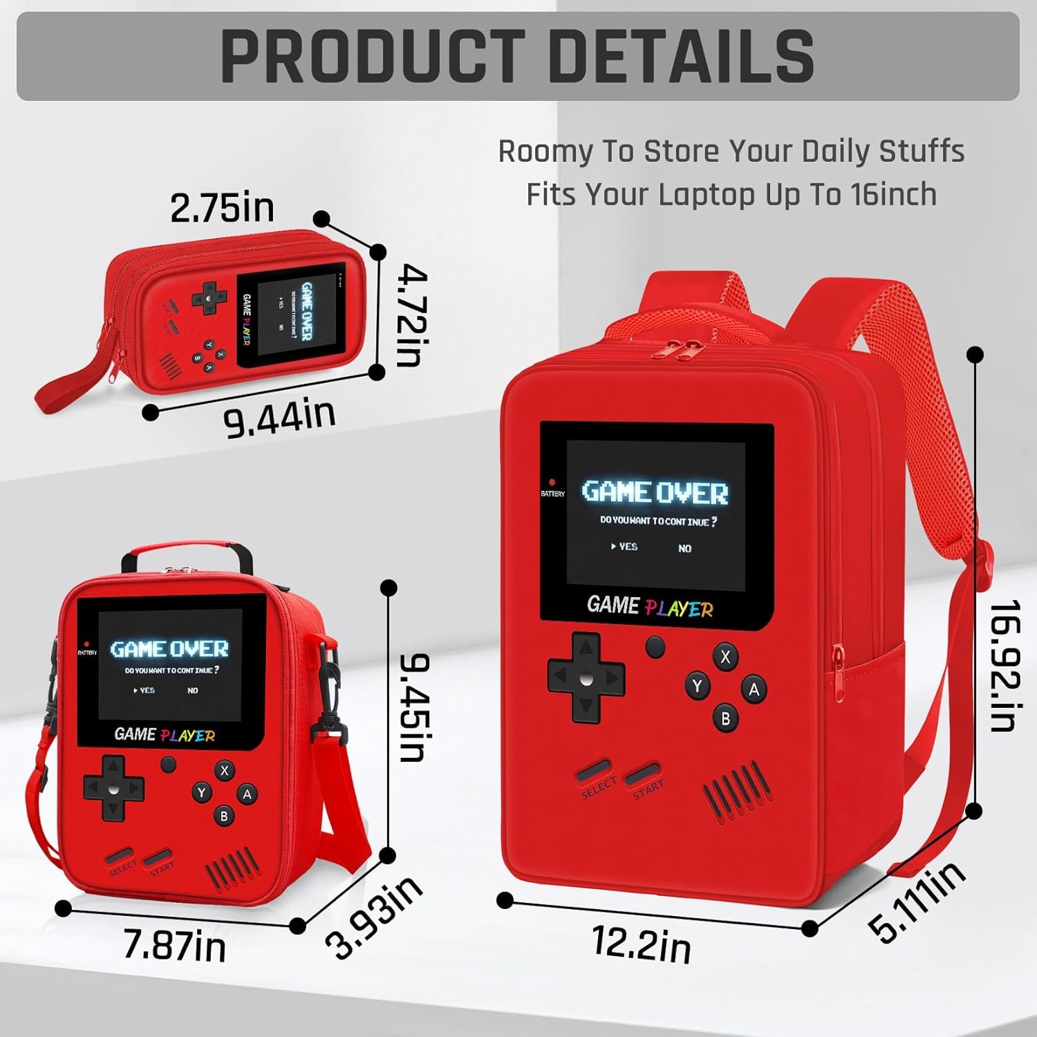 School Backpack for Boys,3pcs Gamer Boys Backpack with Lunch Box Set for Kids Children Teens Elementary Middle School,17" Large Capacity Student Bookbag & Multifunctional Video Game Travel Bag - Image 4