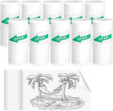 10 Rolls 2.2in x 19ft White Thermal Sticker Printer Paper Rolls for Mini Pocket Printer, Mini Portable Printer Sticker Paper, Thermal Receipt Paper Rolls,Thermal printer Cash Register Roll POS Paper