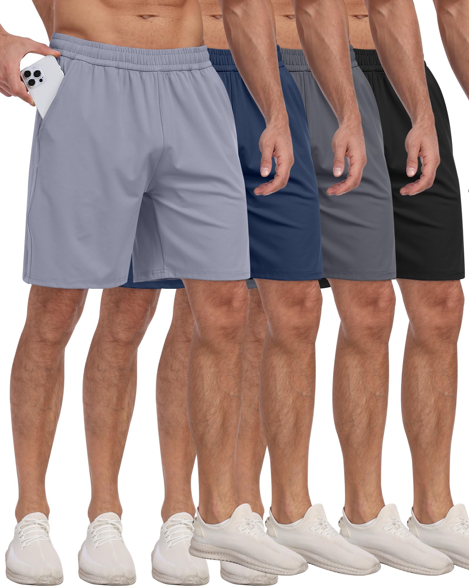PARISDIARY 4 Pack Men's Athletic Gym Shorts with Pockets,Running Workout Basketball Hiking Shorts for Men