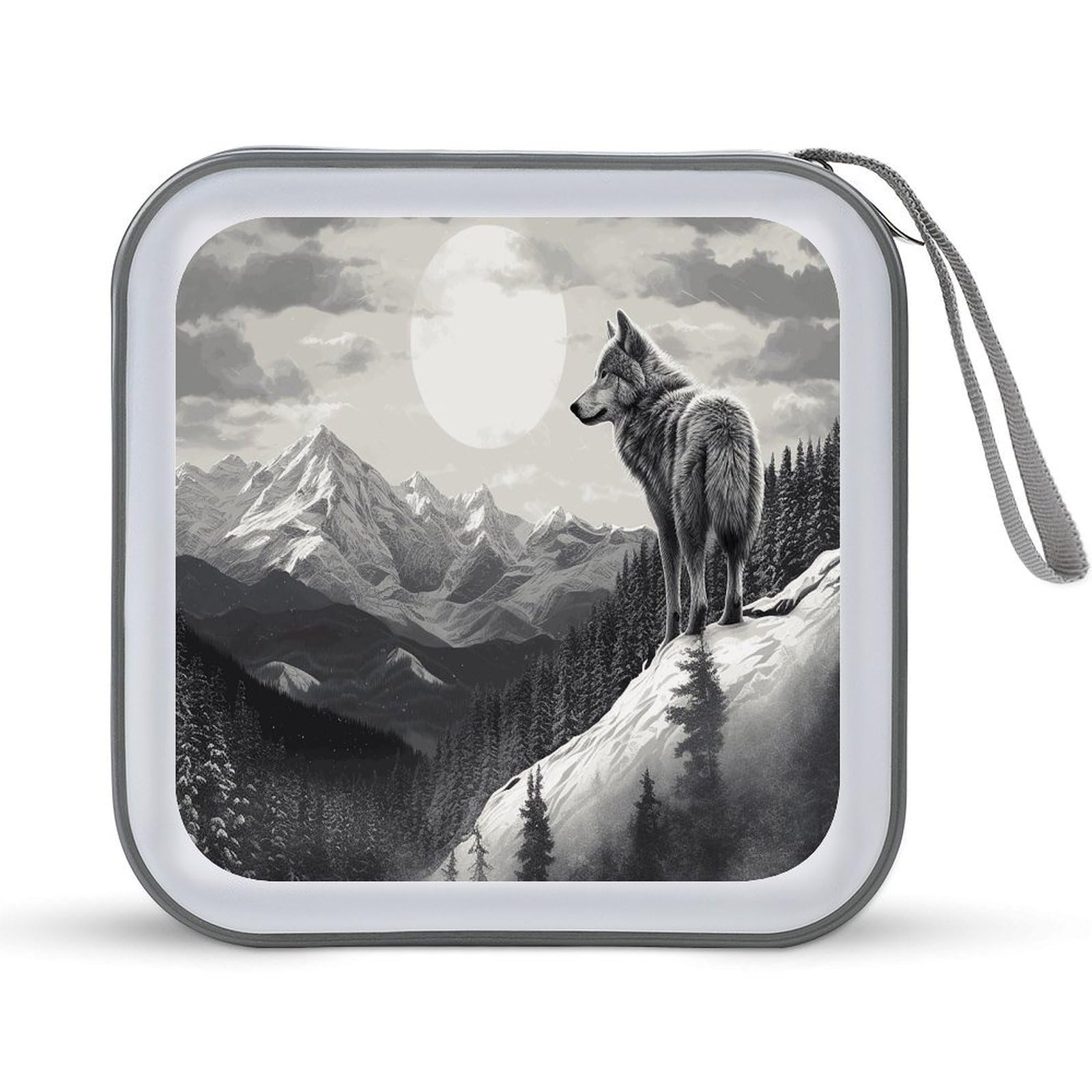 FekiLoot Snow Mountain Lone Wolf 40 Capacity CD Case, Hard Plastic DVD Holder, DVD Disc Storage Folder for Car, Laptop, Zipper, Organizer