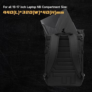 ASUS TUF Gaming VP4700 Backpack, up to 17 laptop, with top folded closure to resize, light weight and durable water repellent for daily usage