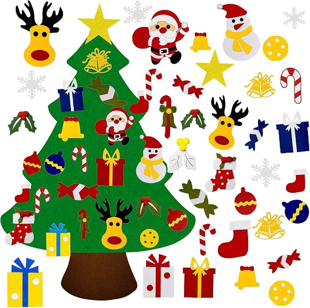 DIY Felt Christmas Tree Decorations,Felt Christmas Tree with 30pcs Ornaments for Kids Toddlers Detachable Christmas Ornaments Wall Decor Xmas Tree Gifts for Kids Christmas Home Door Window Decoration