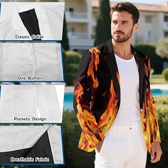 Men's Blazer Casual Sport Coats Slim Fit One Button Suit Jacket Lightweight Sports Jacket with Two Side Pockets