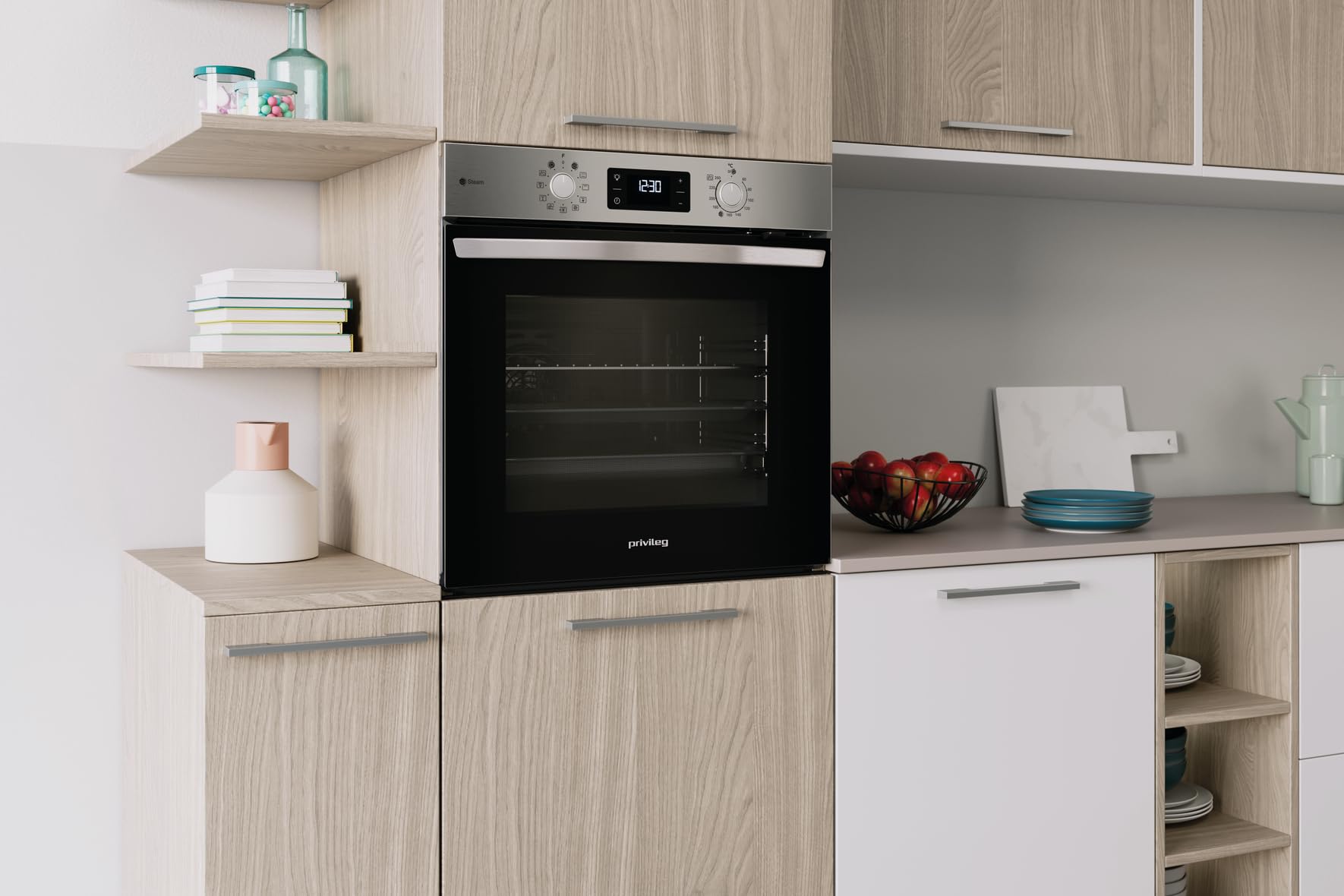 Privileg PBA2S85HU1I Einbau-Backofen Heissluft 11 Funktionen Hydrolyse Dampf Schwarzglas