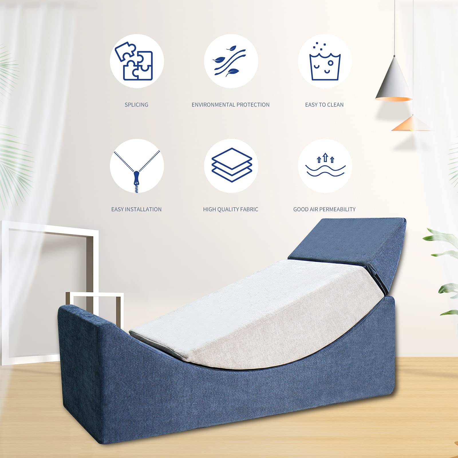 CCLIFE Matelas lit Fauteuil futon Pliable Pliant Chaise de Sol Pliable Matelas Pliant Sofa 110×50×36 CM, Couleur:Bleu & Gris