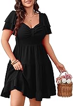 SCOMCHIC Women's Plus Size Summer Dresses Short Sleeve Sweetheart Neckline A Line Cocktail Boho Cute Mini Short Dress