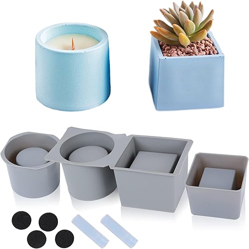 GYHTOO Moldes de hormigón de silicona 2 piezas de moldes de almacenamiento de hormigón con marco de plástico molde de maceta de silicona moldes de