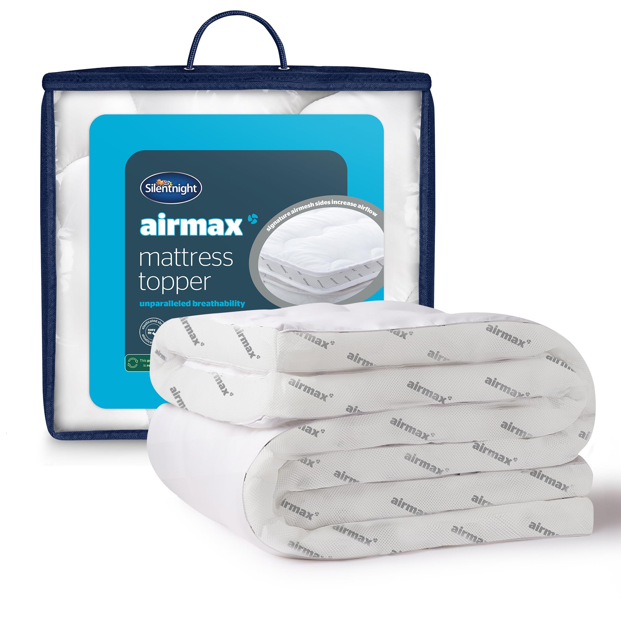 Silentnight Airmax Mattress Topper - Deep Thick Best Mattress Toppers Pad Breathable Cooling Soft Comfy Plump for Home Sofa Bed Caravan - Machine Washable Hypoallergenic Bed Toppers
