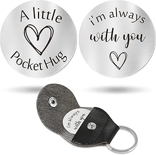 Pocket Hug Token Long Distance Relationship Keepsake Stainless Steel Double Sided Inspirational Gift with PU Leather Keychain