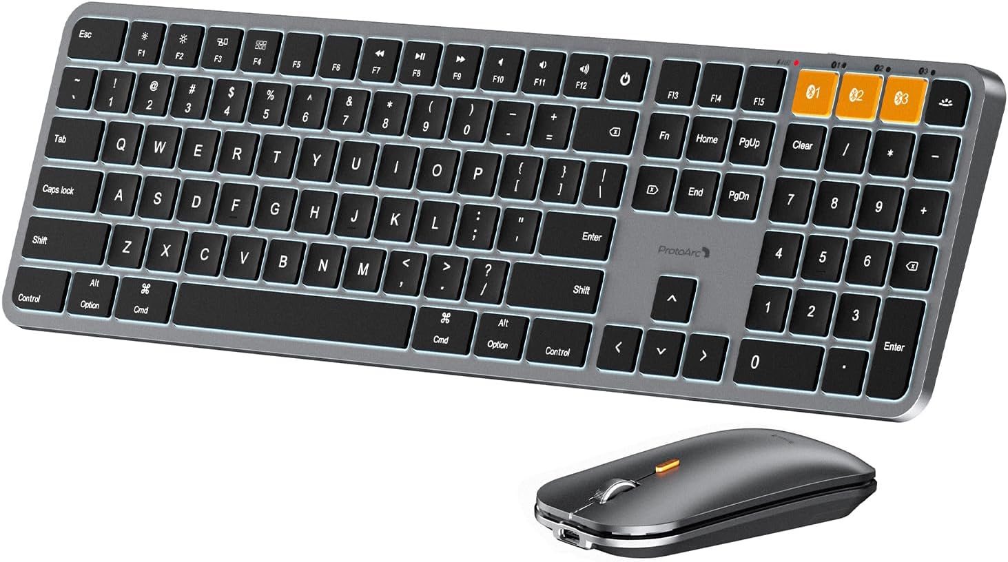 ProtoArc Backlit Bluetooth Keyboard and Mouse for Mac, KM100-A Full Size Wireless Keyboard Mouse for Mac, Multi-Device Rechargeable for MacBook Pro/Air, iPhone, iPad, Space Gray