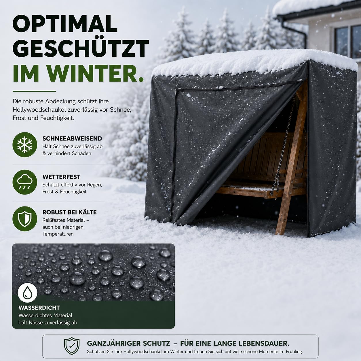 Bâche pour balancelle de jardin 2,3,4 places, 210 x 150 x 150 cm, housse imperméable à l'eau, coupe-vent et protection UV – Housse de protection indéchirable (1)
