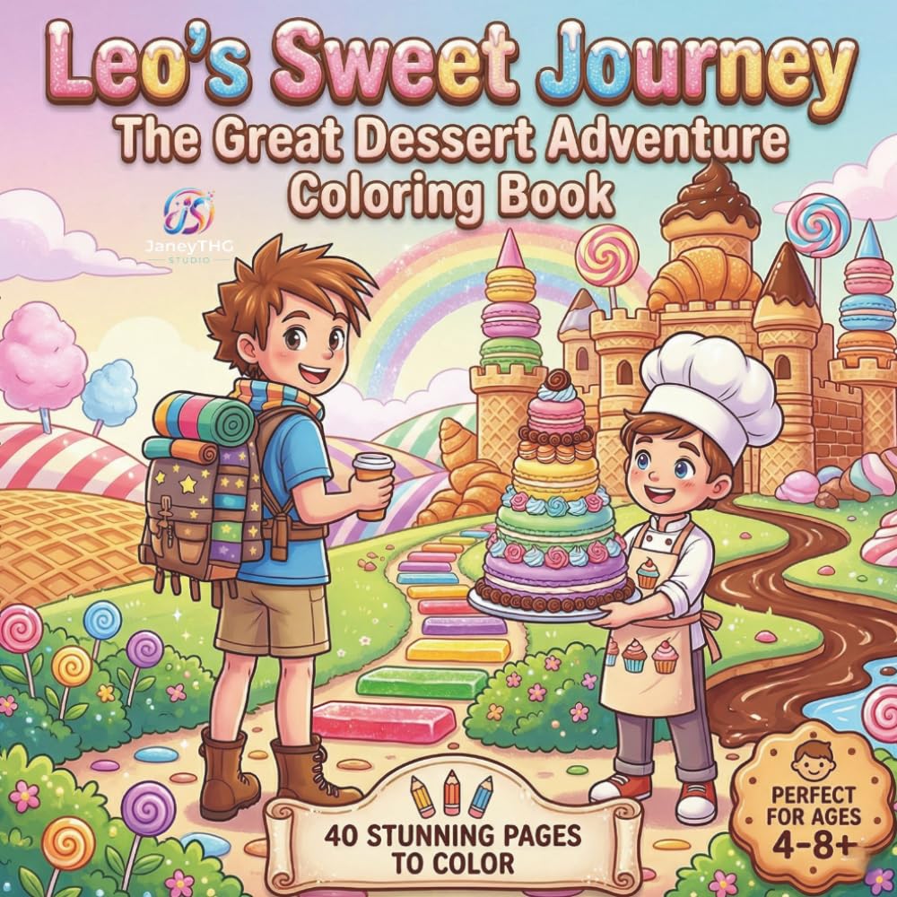 Leo's Sweet Journey The Great Dessert Adventure Coloring Book: Storybook featuring 40 Unique Confectionery Landscapes and Friends