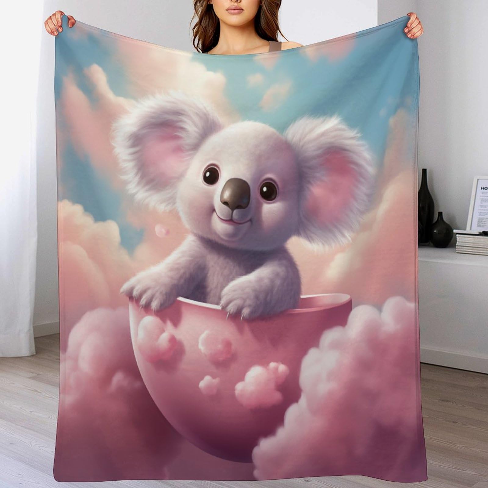 Couverture en flannel koala super doux plaid polaire en peluche de 130x150cm pour lit et canapé