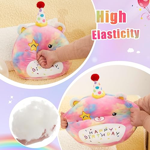 Miniatura 2 de Athoinsu Almohada de felpa de oso de feliz cumpleaños de 16 pulgadas, lindo animal de peluche de arcoíris, suave, Kawaii de cumpleaños, almohada