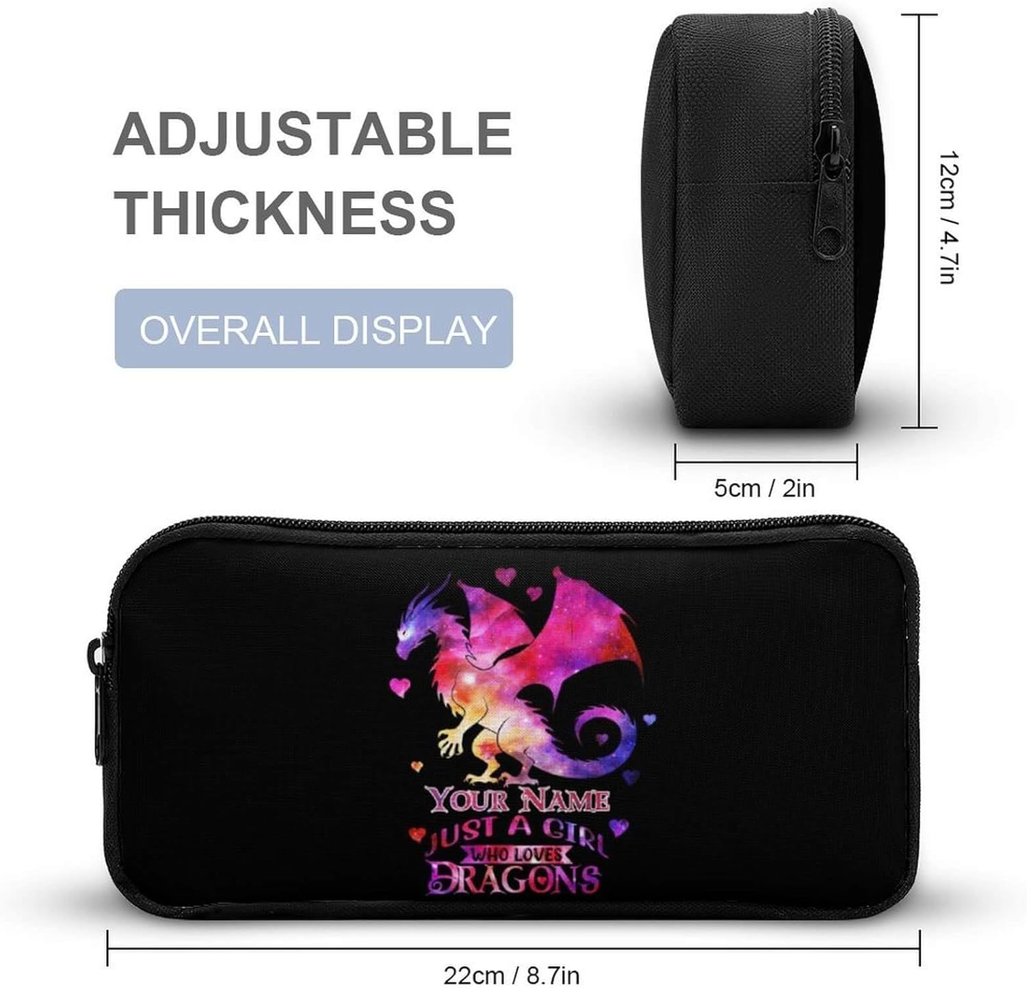 Custom Dragon Backpack with Lunch Box & Pencil Case, 16 Inch Cute Dragon Bookbag for Kids Girls Boys School, School Backpack for Students Children, Lightweight, Large Capacity