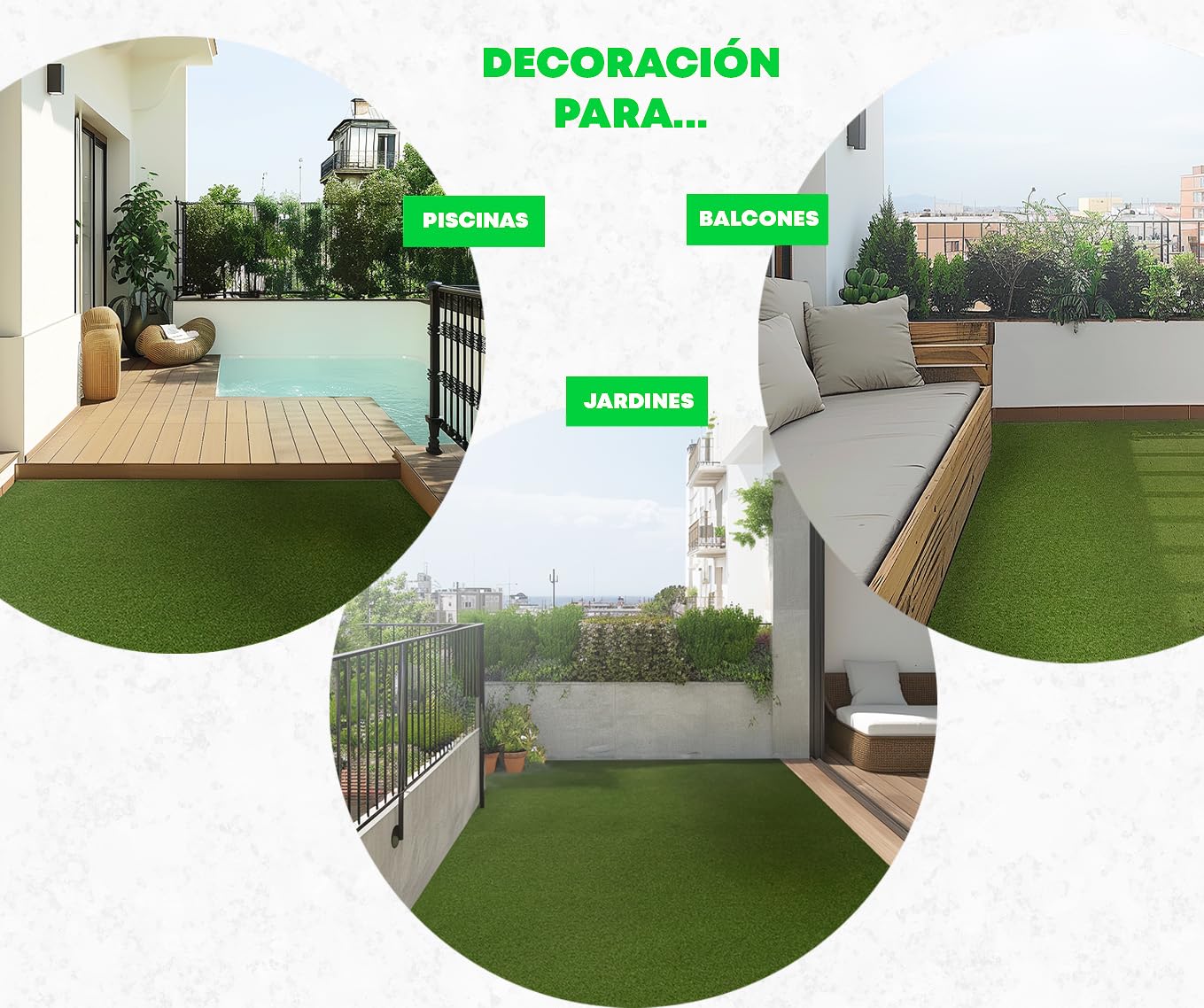 LUCATEX - Cesped artificial 1x5 metros 7mm BOGEY - calidad profesional - cesped artificial piscinas desmontables - rollo cesped artificial terraza - fácil instalación - moqueta rizada
