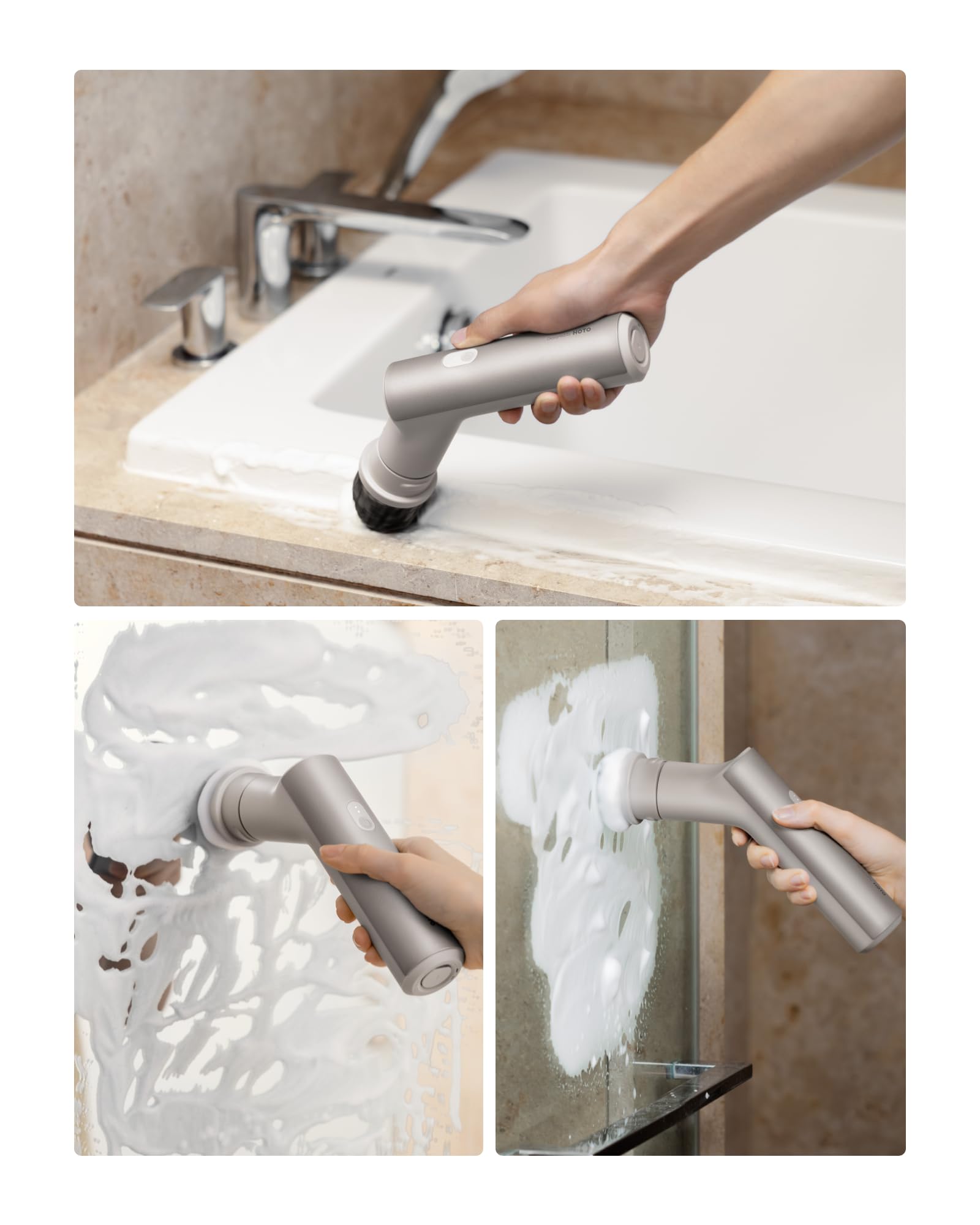 HOTO Scrubber elettrico a rotazione IPX7, spazzola per la pulizia del bagno senza fili, con 9 testine per cucina, lavello, bagno, doccia, piastrelle