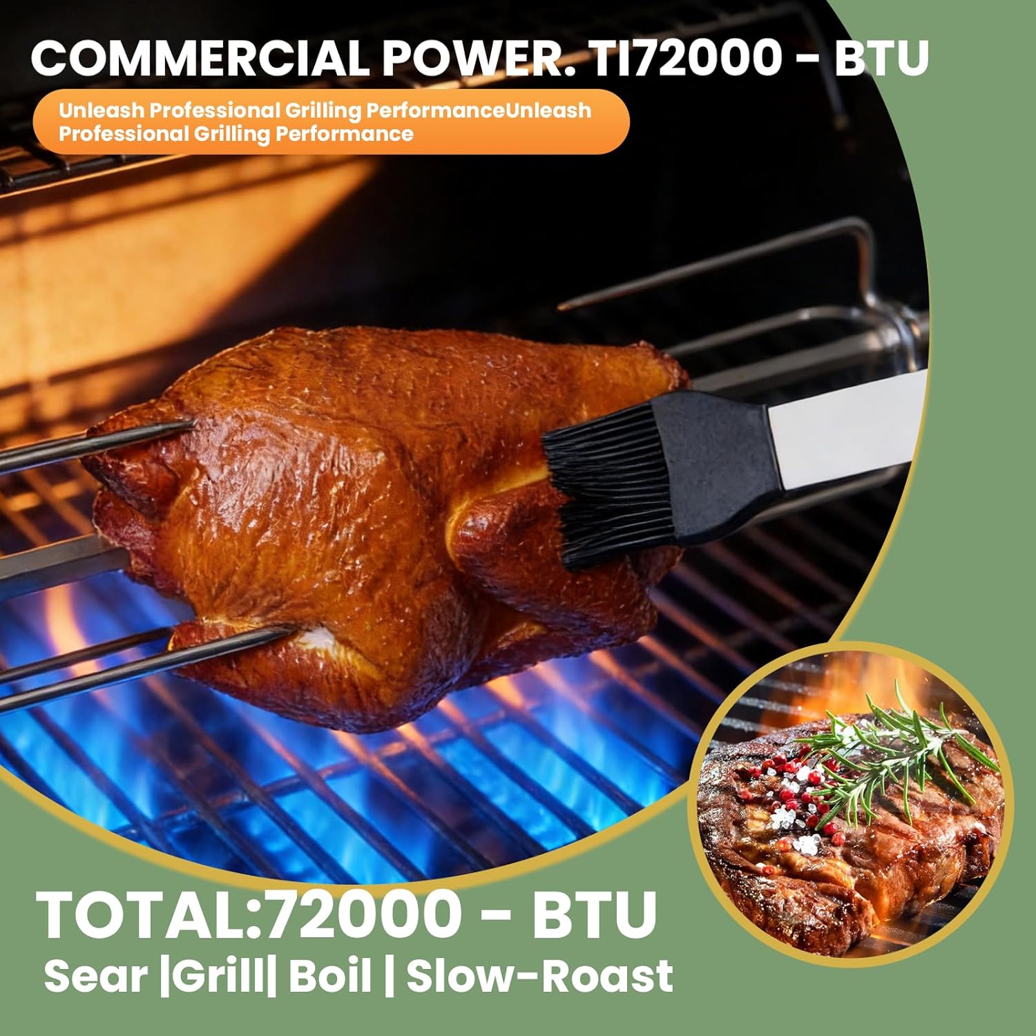 98" Rolling Outdoor Kitchen Island with Built-In 4 Burner 72,000 BTU Stainless Steel Gas Grill Featuring Rotisserie Oven,Granite Countertops,Beverage Fridge,Sink. (Silver + Fridge + Sink, Natural Gas)