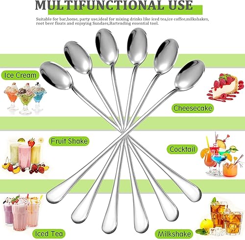 Miniatura 5 de Cuchara de té helado de mango largo, agitadores de mezcla de cóctel de acero inoxidable de 9 pulgadas, cuchara de café, cuchara de helado, cuchara,