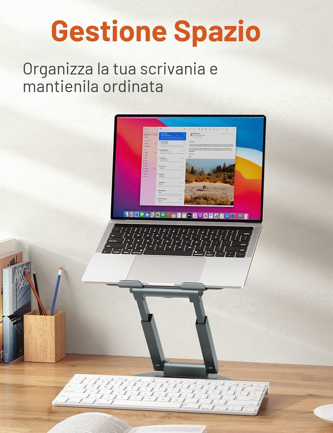 tounee Supporto PC Portatile con Base Girevole a 360°, Ergonomico Regolabile, Supporto Notebook Laptop Computer Stand Compatibile con MacBook Air/Pro Tutti i Laptop da 10-17"-Grigio