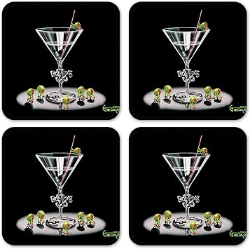 Drink Coasters Set of 4 Decorative Vinyl Coaster Set 4x4 Inch Square Coasters with Rounded Corners High-Resolution Print Michael Godard Bottoms Up