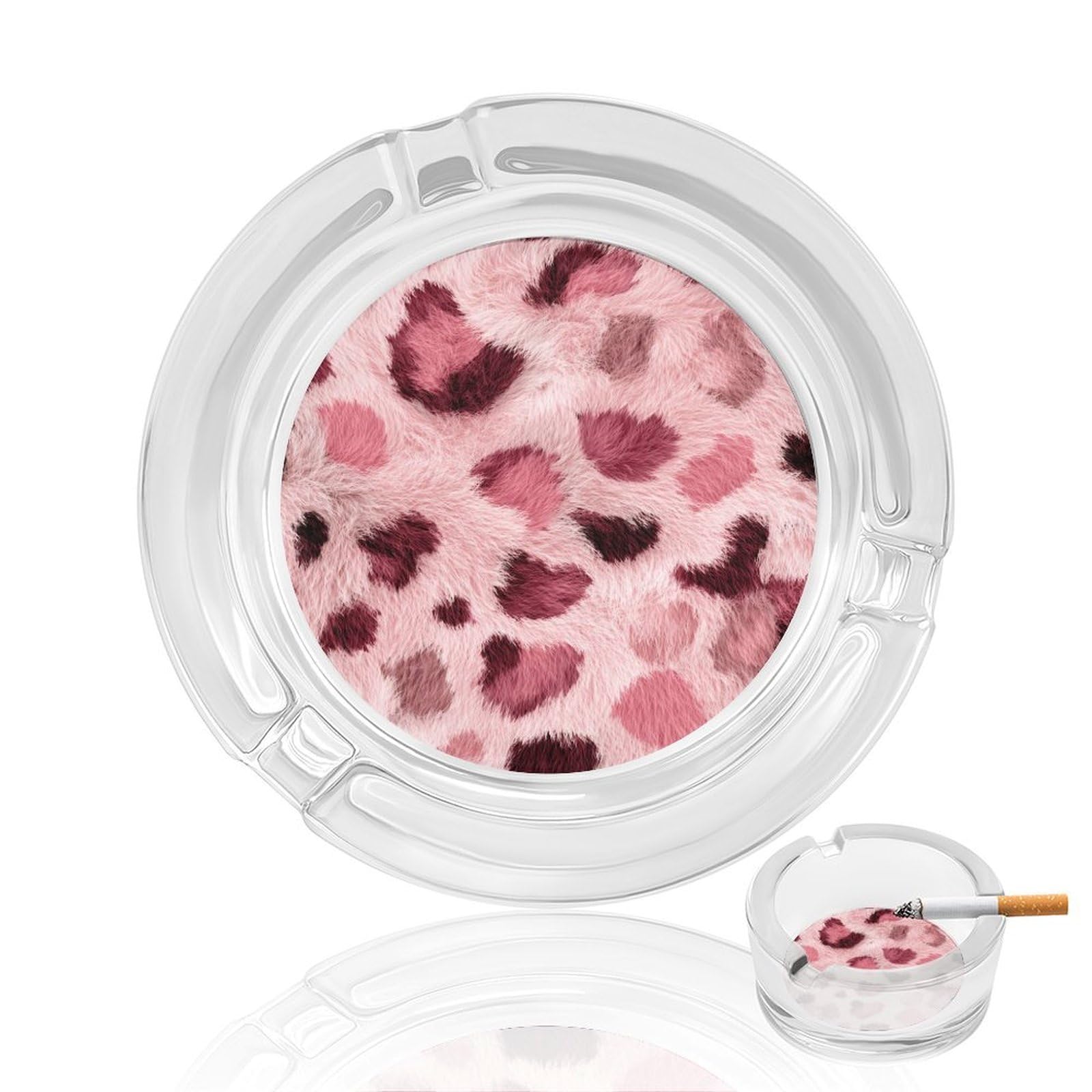 Light Pink Shades of Leopard Spots Glass Ashtray for Cigarettes Portable Decorative Ash Trays for Home Office Decor