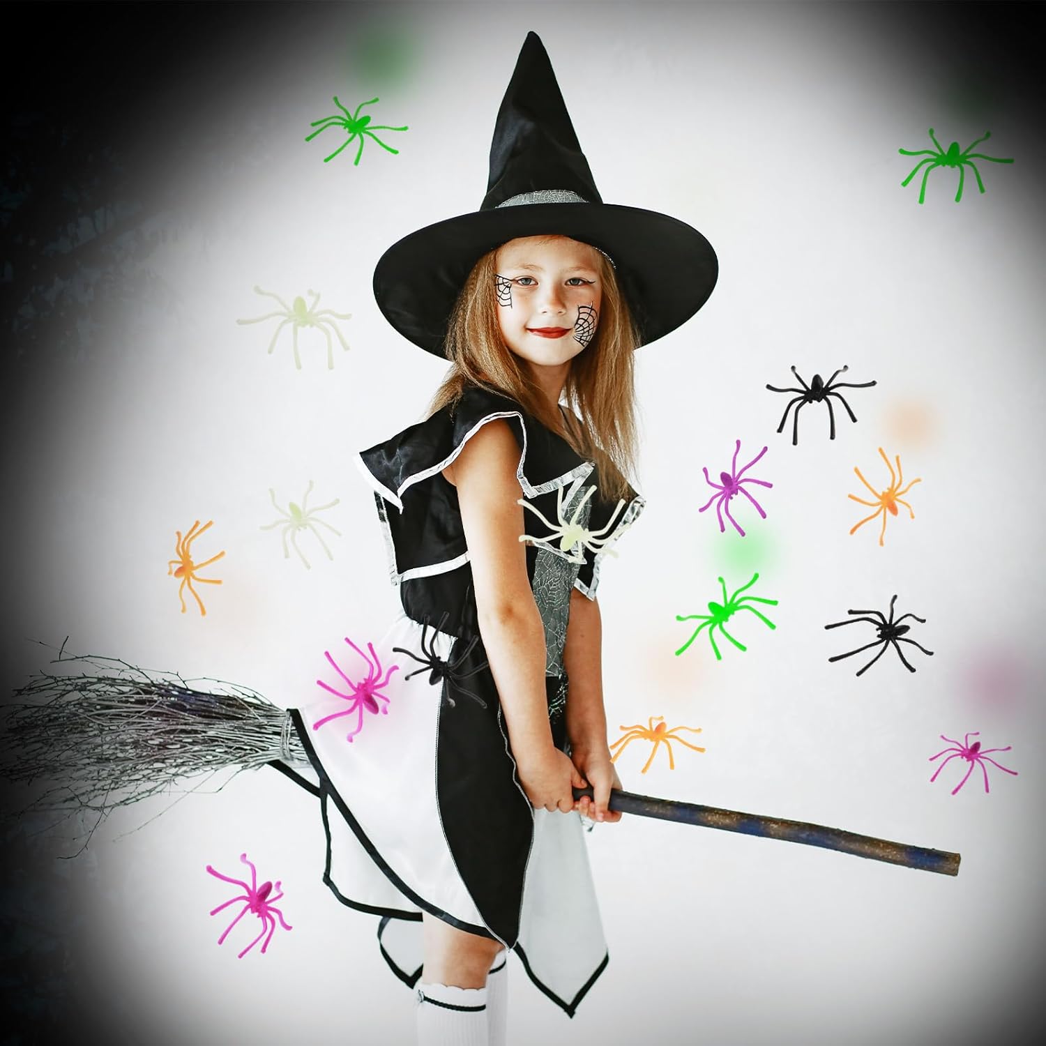 120 Pieces Realistic Halloween Plastic Spiders 6 Colors Small Spider Toys Scary Spiders Fake for Halloween Home and Party Decorations