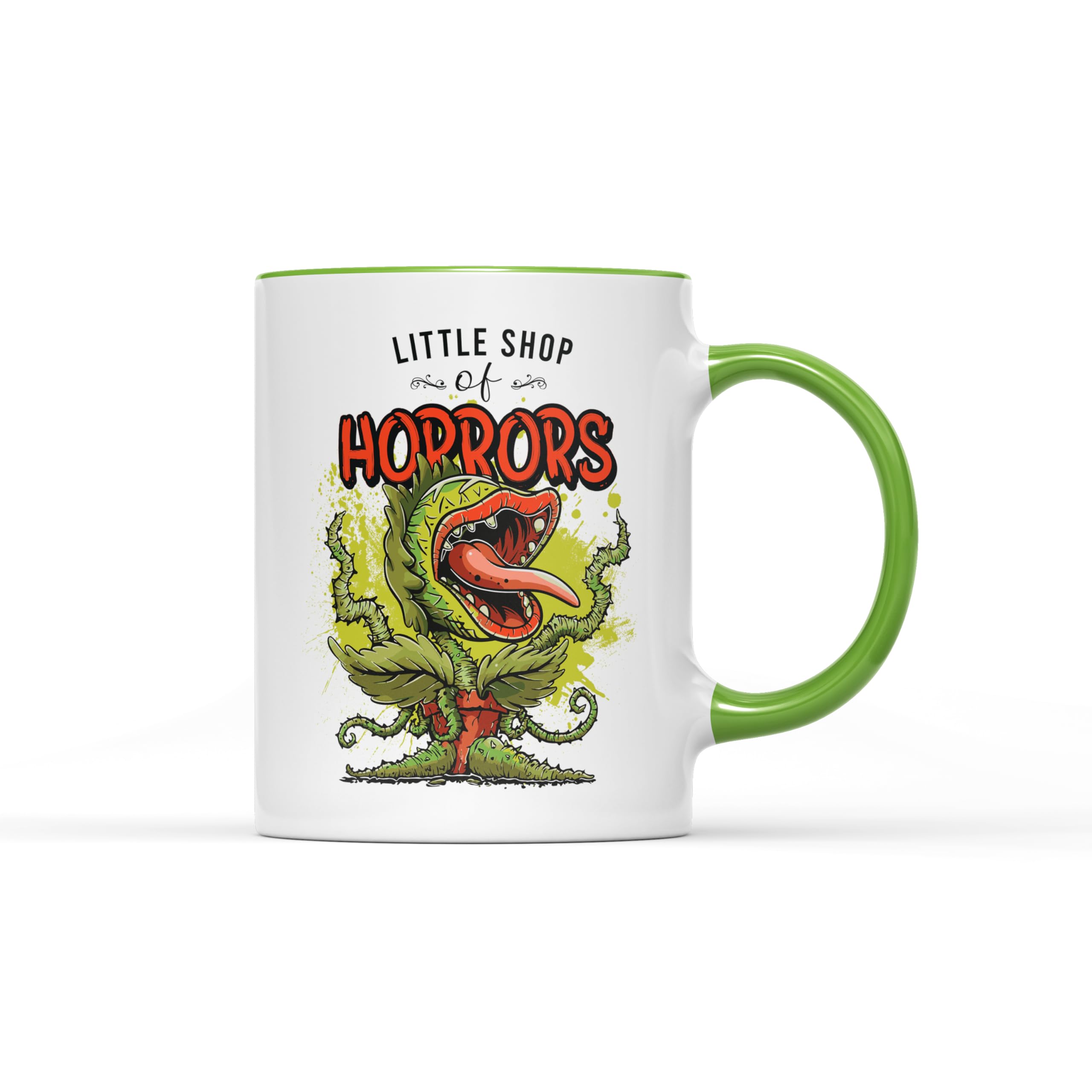 SMARTYPANTS Little Shop Mug - Fun Novelty Horror Comedy Musical 80's Film Stage Production Flower Shop Carniversous Plant Feed Me Seymour Cup Tea Coffee Gift Present (Green Handle)