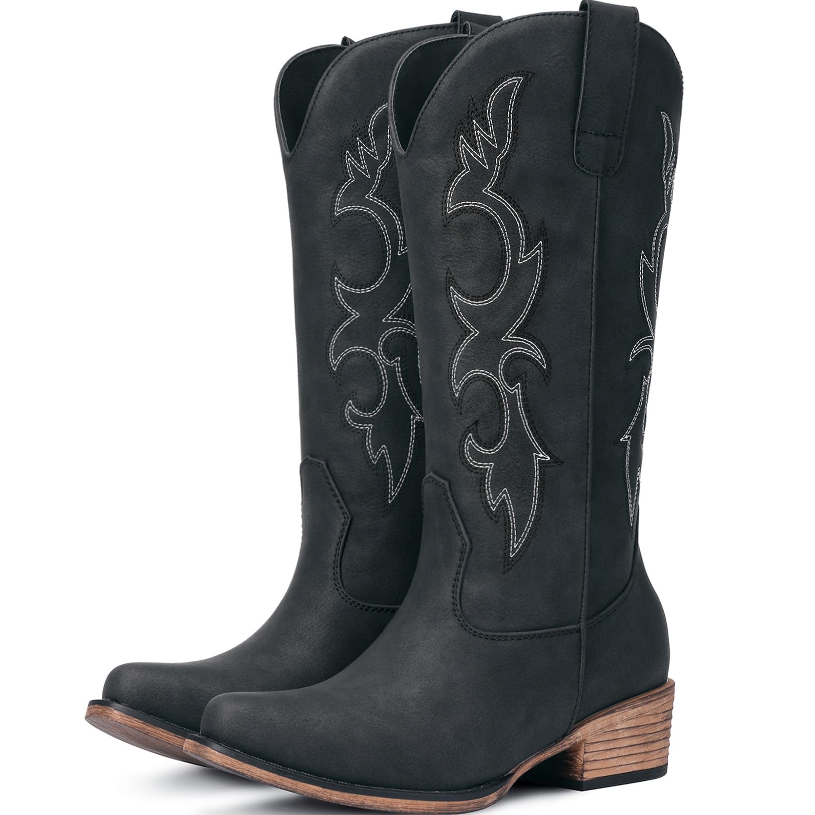 Cowboy Boots for Women - Embroidered Cowgirl Boots Western Mid Calf Fashion Chunky Heel Pointed Toe Country Boot
