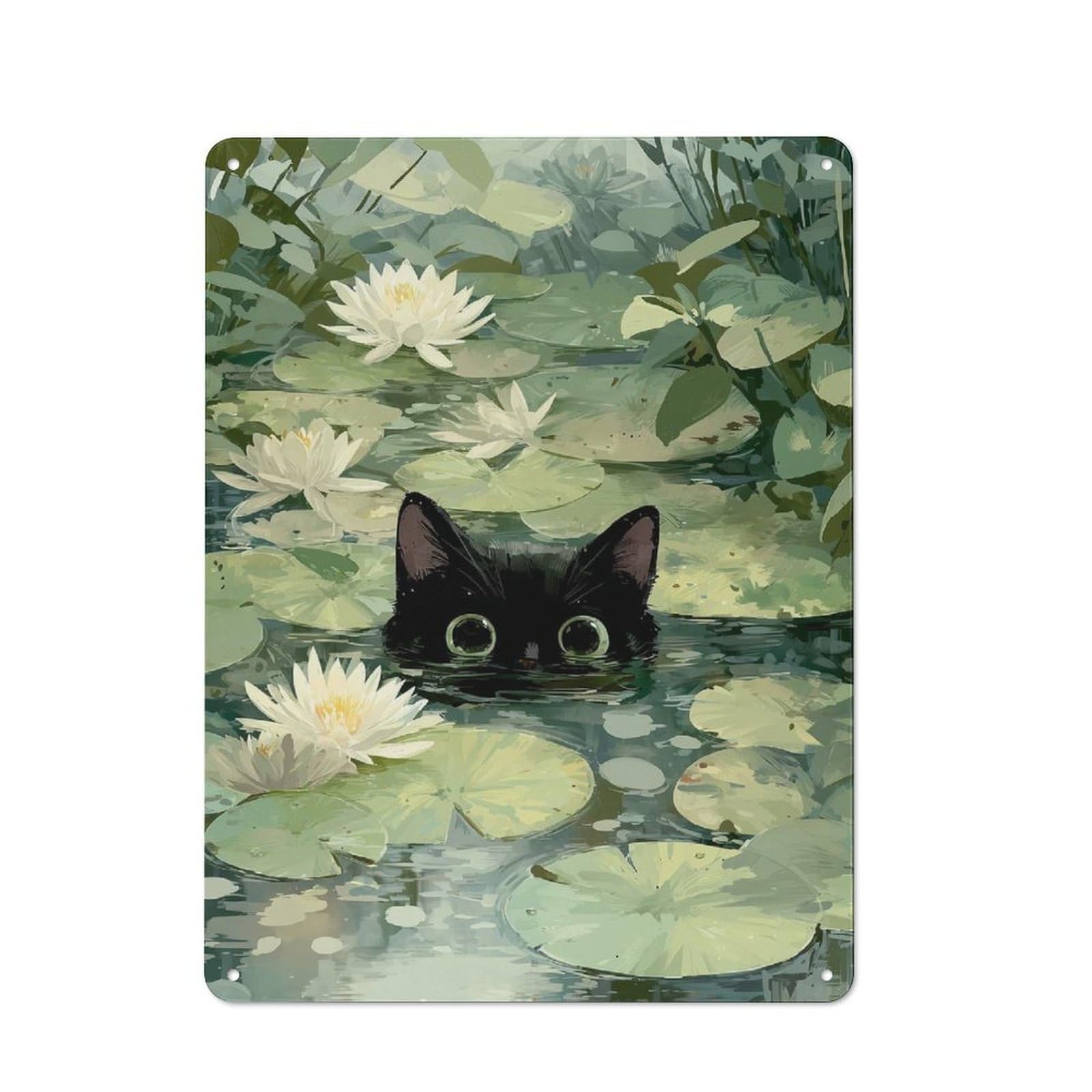 The Cat Among The Lilies Tin Wall Plaque 40x30cm, Barn Style Rustic Kitchen Decor for Farmhouse Kitchen, Pantry Or Dining Area