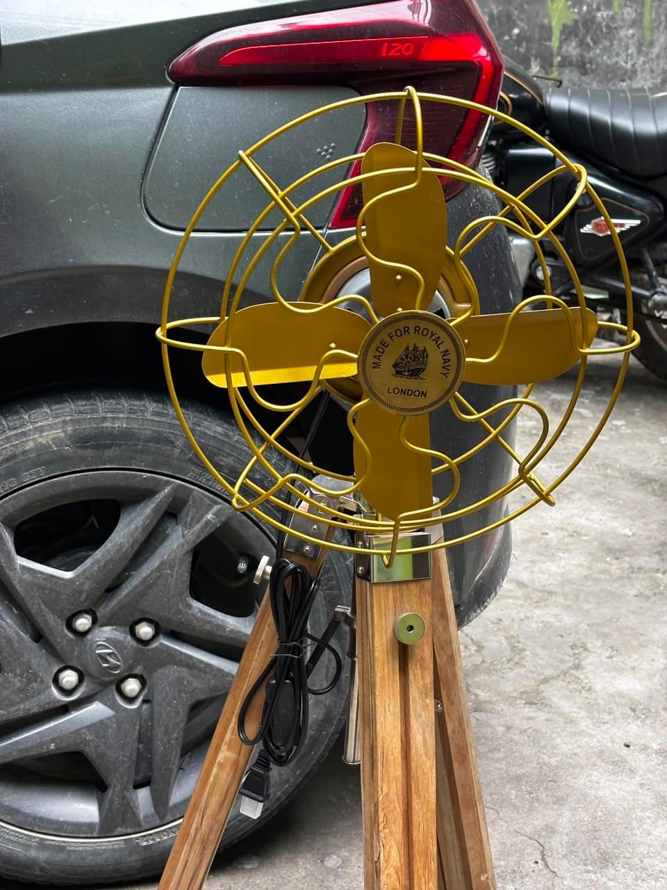 14'' Vintage Tripod Floor Fan, Antique Industrial Electric Fan, Aluminum & Metal Frame, Retro Nautical Decorative Fan for Home, Office, Studio & Living Room