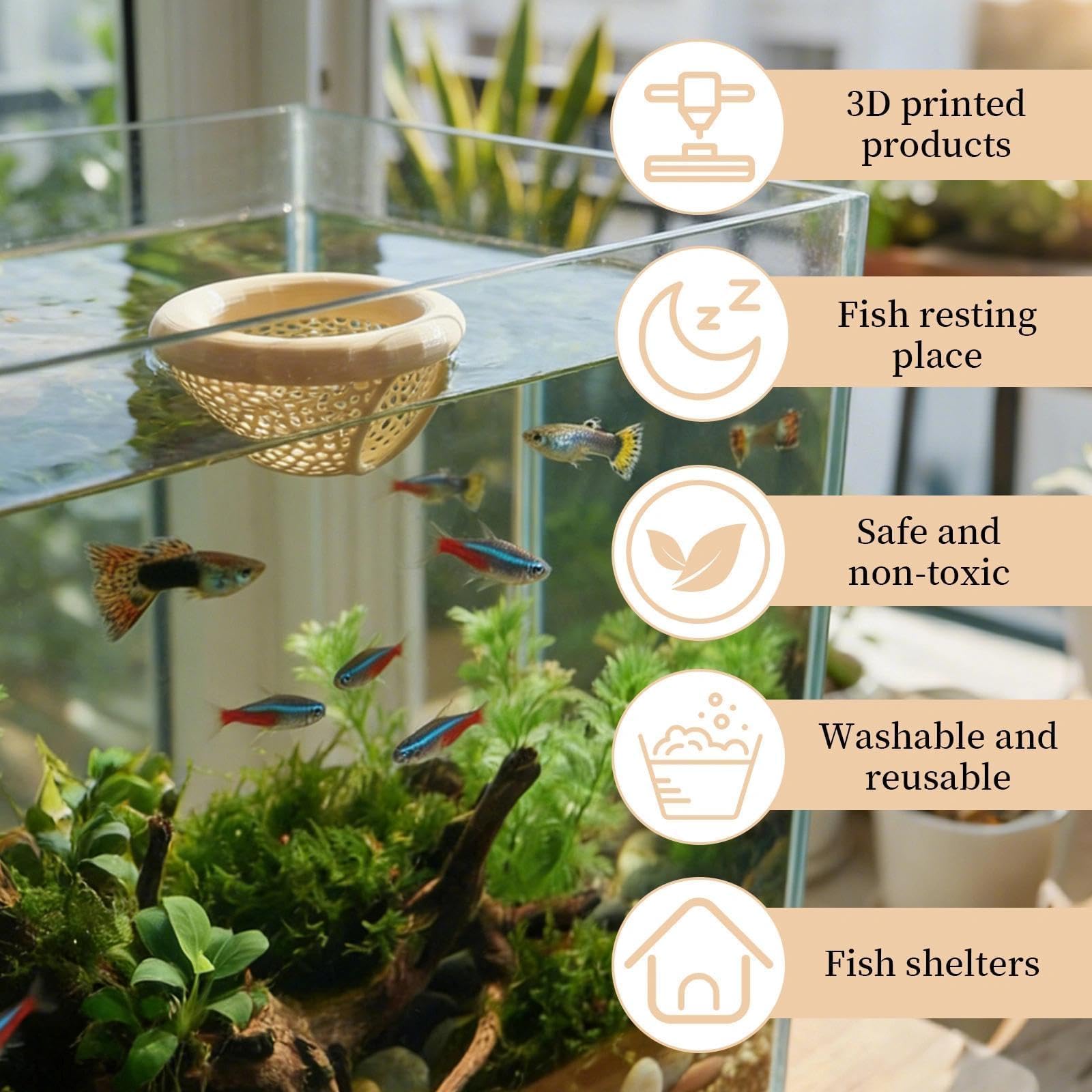 Nascondiglio Galleggiante per Pesci Betta 3-in-1, Amaca Acquario con Anello Alimentazione