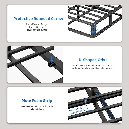 Miniatura 5 de ROIL Base de colchón King de 10 pulgadas, base de colchón de metal resistente con cubierta de tela, capacidad máxima de peso de 3500 libras, fácil
