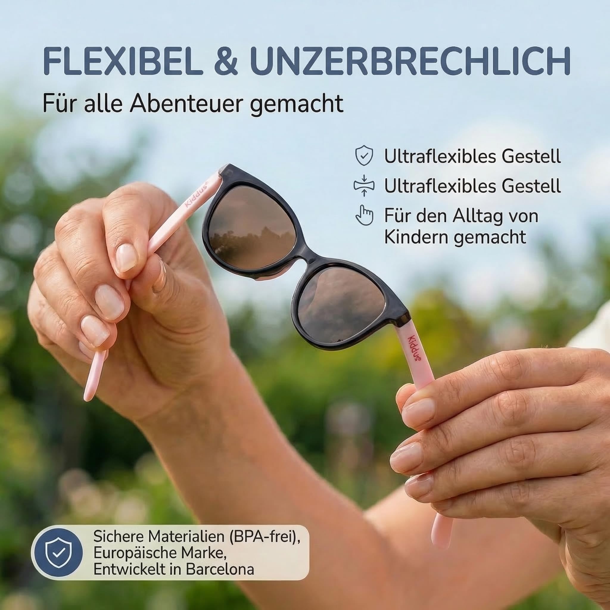 Kiddus Kindersonnenbrille Mädchen 4-8 Jahre, Sonnenbrille Kinder Polarisiert UV400 CAT3, TR90 Rahmen Flexibel, TPE Bügel, Silikon Nasensteg, CE ISO REACH