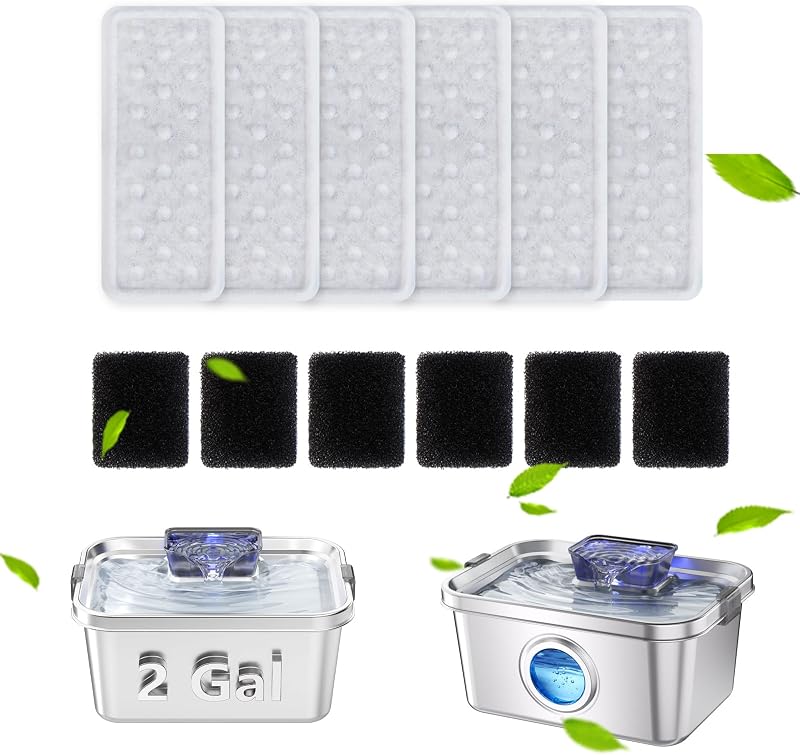 Refil para Fonte de Água PETIMI com Filtro e Esponja para Bomba DWF-001, 6 Filtros e 6 Esponjas