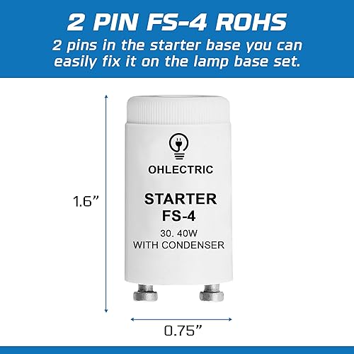 Miniatura 9 de OHLECTRIC Arrancador de lámpara fluorescente - Ofrece arranque sin parpadeo - Arranque de bombilla duradero - Cumplimiento FS-5 Rohs - Piezas y