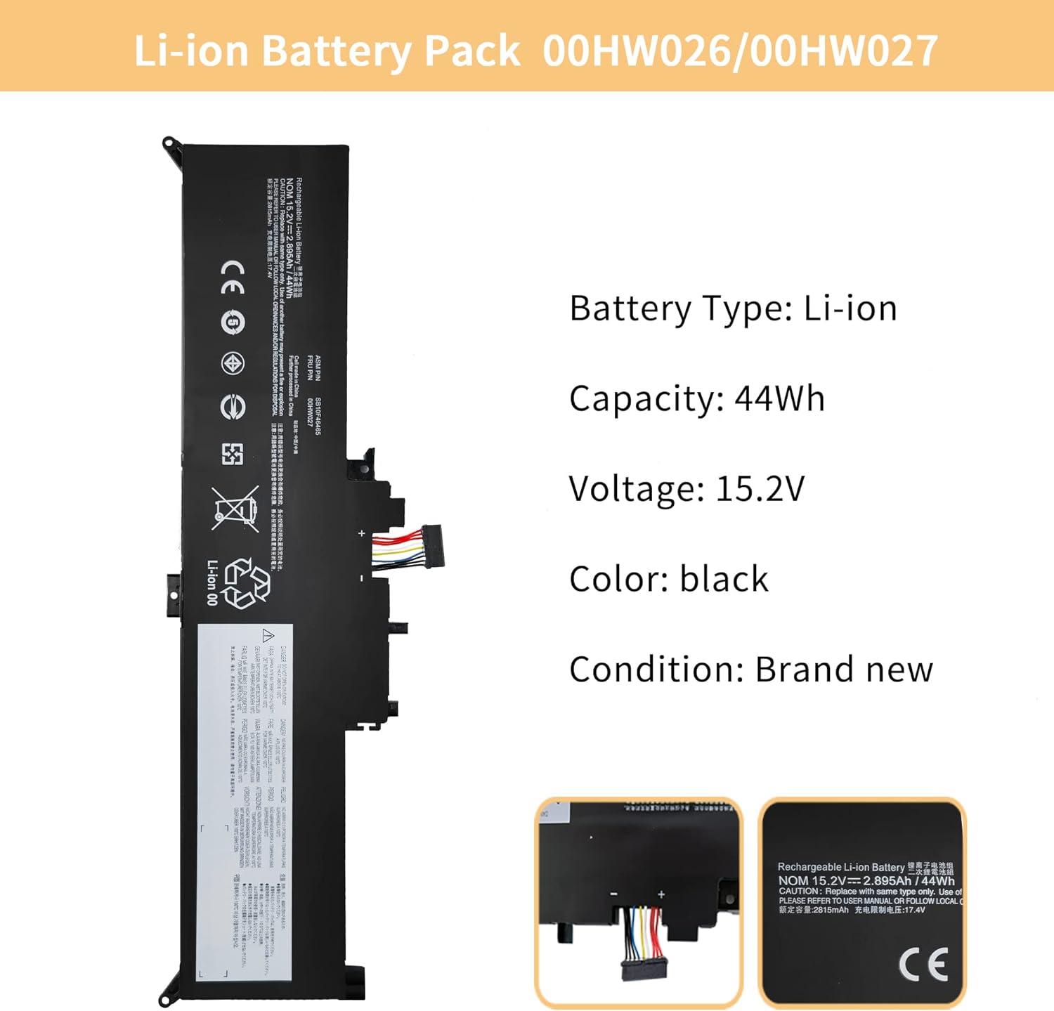 00HW026 00HW027 15.2V 44Wh Replacement Battery Compatible with Lenovo ThinkPad Yoga 260 Series Laptop SB10F46464 SB10F46465