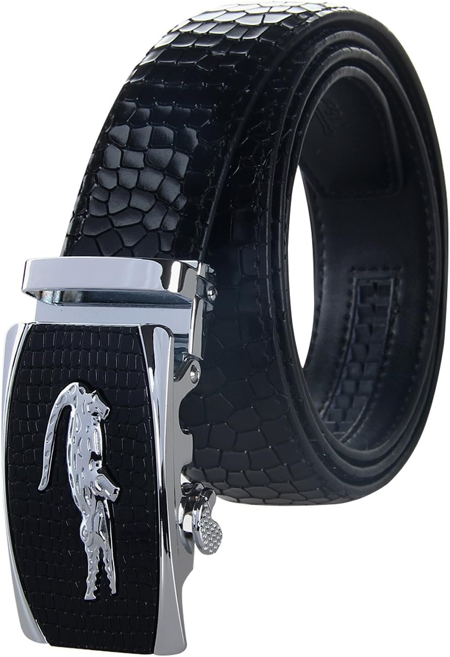 Mens Belt, Ratchet Belts Adjustable Automatic Buckle PU Leather belt for men - Trim to Fit
