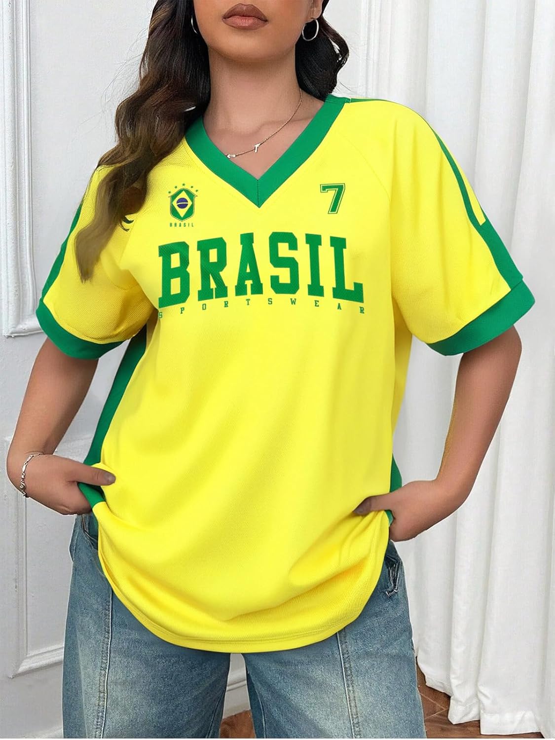 Soccer Jersey Shirts for Women Argentina Brazil Jersey Shirt Soccer Mom Tshirts Y2k V Neck Soccer Fans Tee Top - Image 5