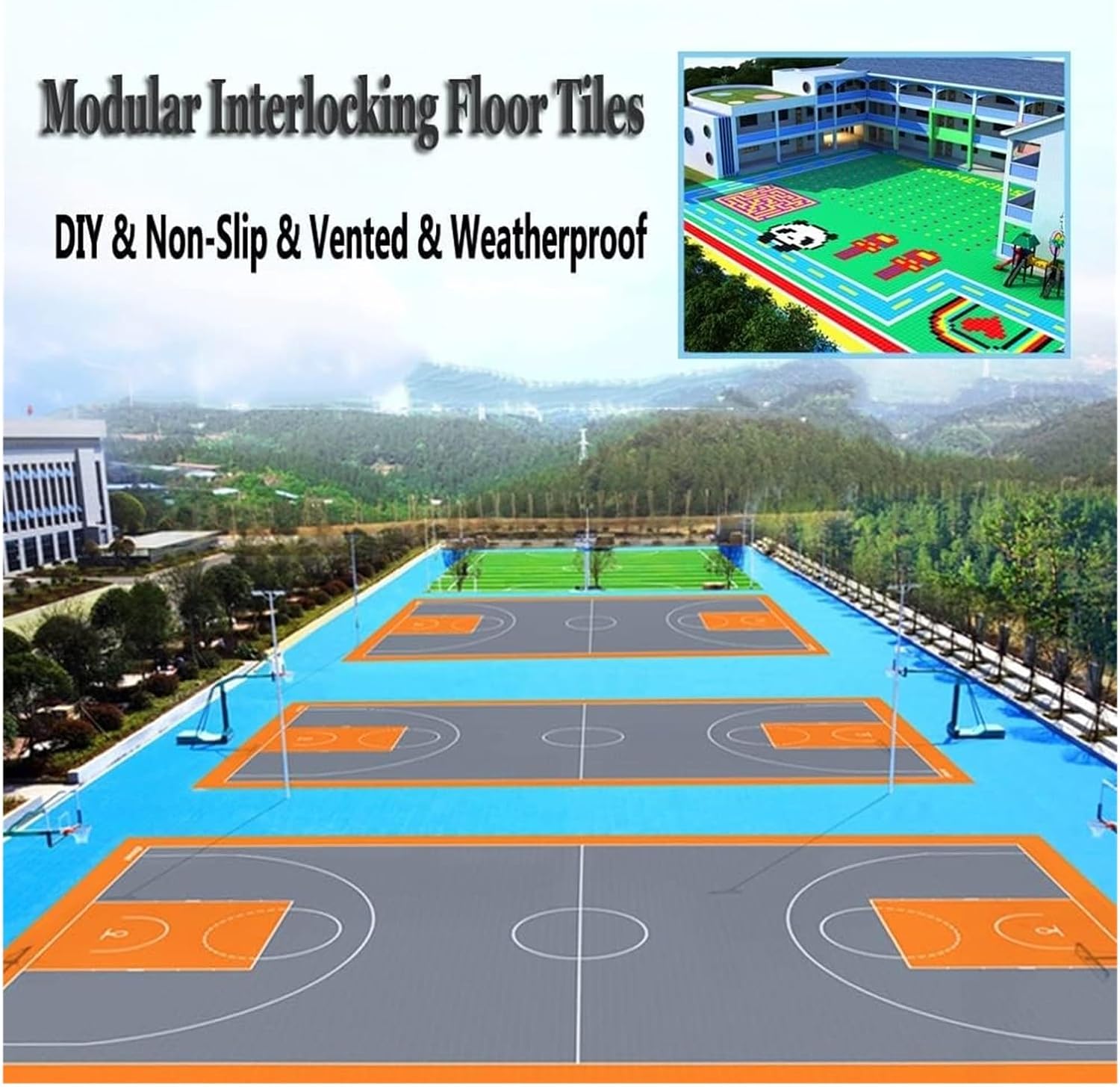 Outdoor Modular Interlocking Flooring, Kindergarten School Outdoor Modular Interlocking Floor Tiles-25CM, Weatherproof Patchwork Floor Sports Mats, Supports Custom Patterns,Gris-10PCS