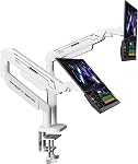 ETHU Ultrawide Monitor Arm, Heavy Duty Gas Spring Monitor Mount with Height Adjustment & Tilt, VESA Desk Mount with Dual Installation Options for 17-42 inch Screens up to 33lbs, White