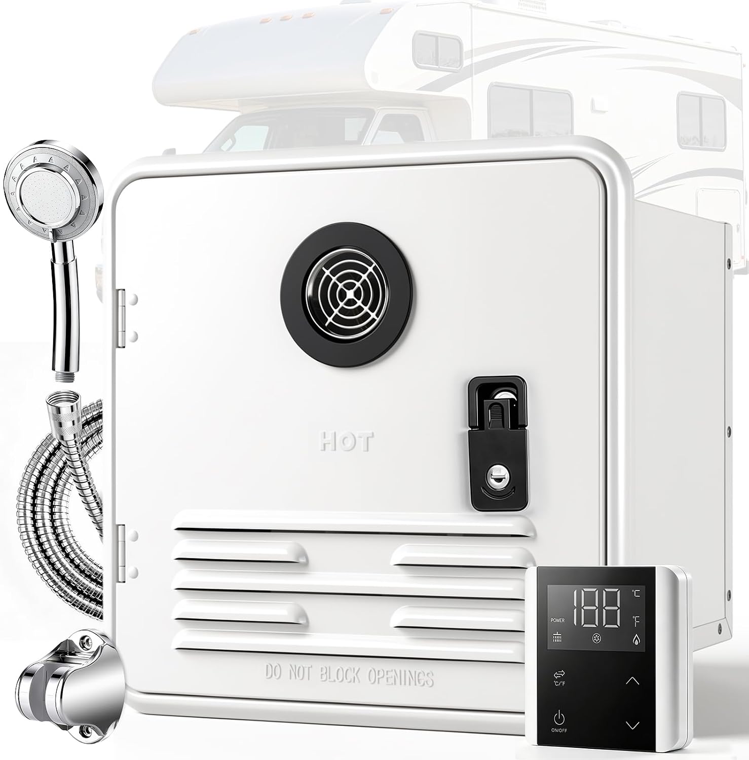 RV Tankless Water Heater, Silvbott 65000 BTU Propane Gas On Demand 12V RV Instant Hot Water Heater with Remote 15"x15" Door White High Altitude Compatible CSA Certified for All RV Camper Trailer