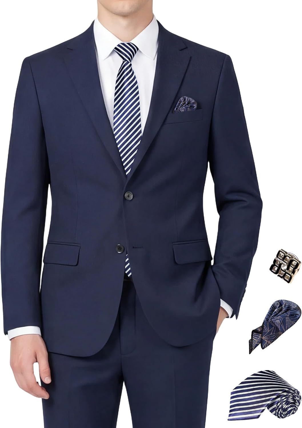 Men’s Slim Fit 2 Piece Suit Set, Stretch & Machine Washable, Single Breasted Business Formal Suit for Office & Wedding Guest