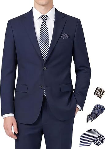 Mens Slim Fit 2 Piece Suit Set, Stretch & Machine Washable, Single Breasted Business Formal Suit for Office & Wedding Guest
